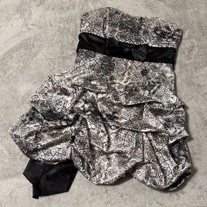Strapless Black and Silver Floral Dress